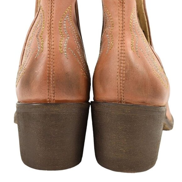 Circle G Distressed Pink Handcrafted Embroidered Leather Western Booties Size 9 - Picture 3 of 6
